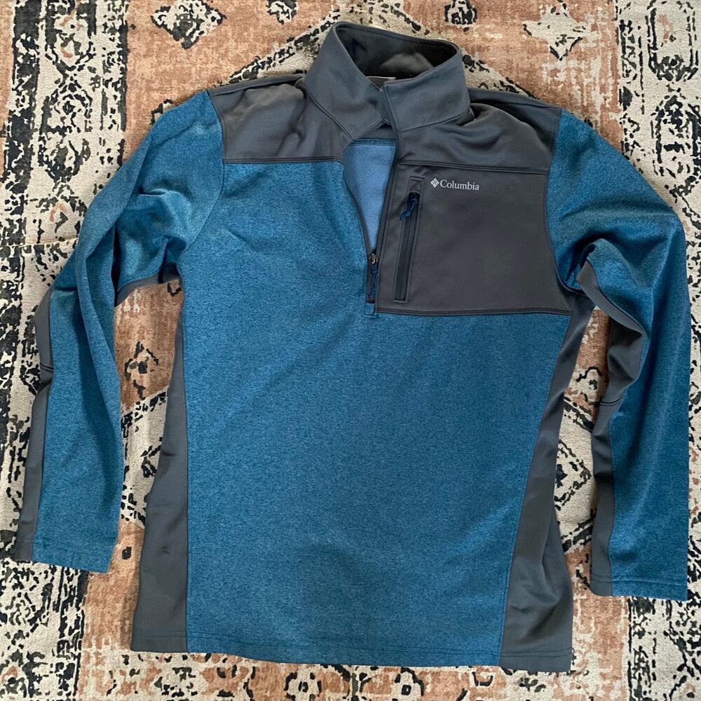 Columbia Half Zip Pullover Fleece Blue & Gray Men's Medium